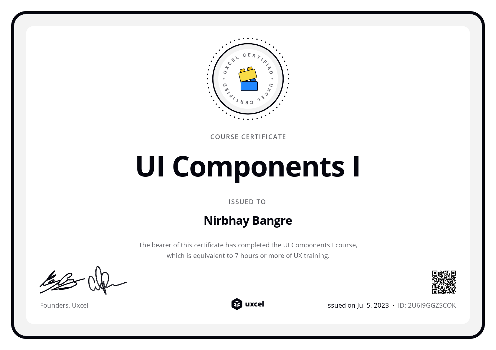 Nirbhay Bangre's certificate